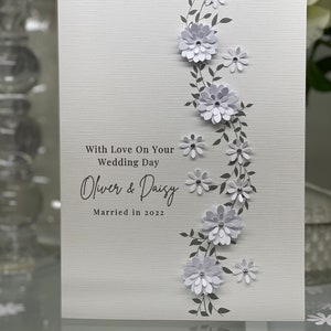 Gepersonaliseerde trouwkaart, eenvoudige trouwkaart, gepersonaliseerde trouwkaart, papieren bloemen, bloemen trouwkaart, aandenkenkaart, 3d-kaart,