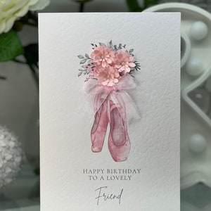Tarjeta de feliz cumpleaños para un amigo, tarjeta de cumpleaños para un amigo encantador, tarjeta de bailarina de ballet, tarjeta para el mejor amigo, tarjeta de baile, tarjeta de zapatillas de ballet, tarjeta 3D de lujo