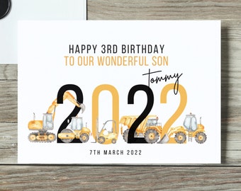 2024 Personalised Construction Birthday Card, 3rd, 4th, 5th, 6th, 7th, 8th, 9th, 10th Birthday Card, Son, Nephew, Grandson, Digger, Lorry