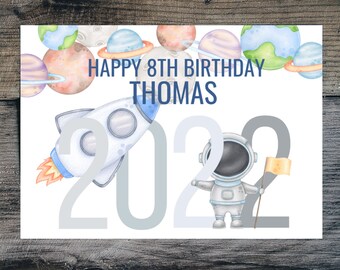 Personalised Space Themed Birthday Card, Any Age, 2nd, 3rd, 4th, 5th, 6th, 7th, 8th Birthday Card, Son, Grandson, Nephew Personalised Card