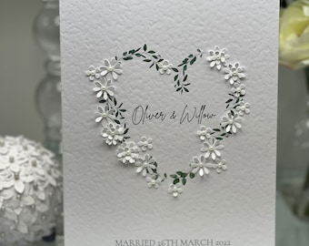 Carte de mariage personnalisée, carte de mariage simple, carte de mariage personnalisée, fleurs en papier délicat, carte de mariage floral, carte souvenir, 3d