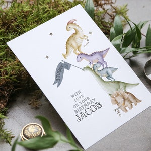 Carte d'anniversaire personnalisée dinosaure, tout âge, 2e, 3e, 4e, 5e, 6e, 7, 8e carte d'anniversaire, fils, petit-fils, neveu