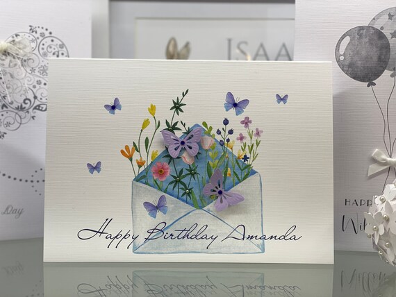 Regalo Abuela Nieta Regalo Para Nieta - Tarjeta Cumpleaños Con Llavero - Diseño Mariposas Y Flores - Incluye Sobre Y Bolígrafo Tarjeta Cumpleaños Nieta