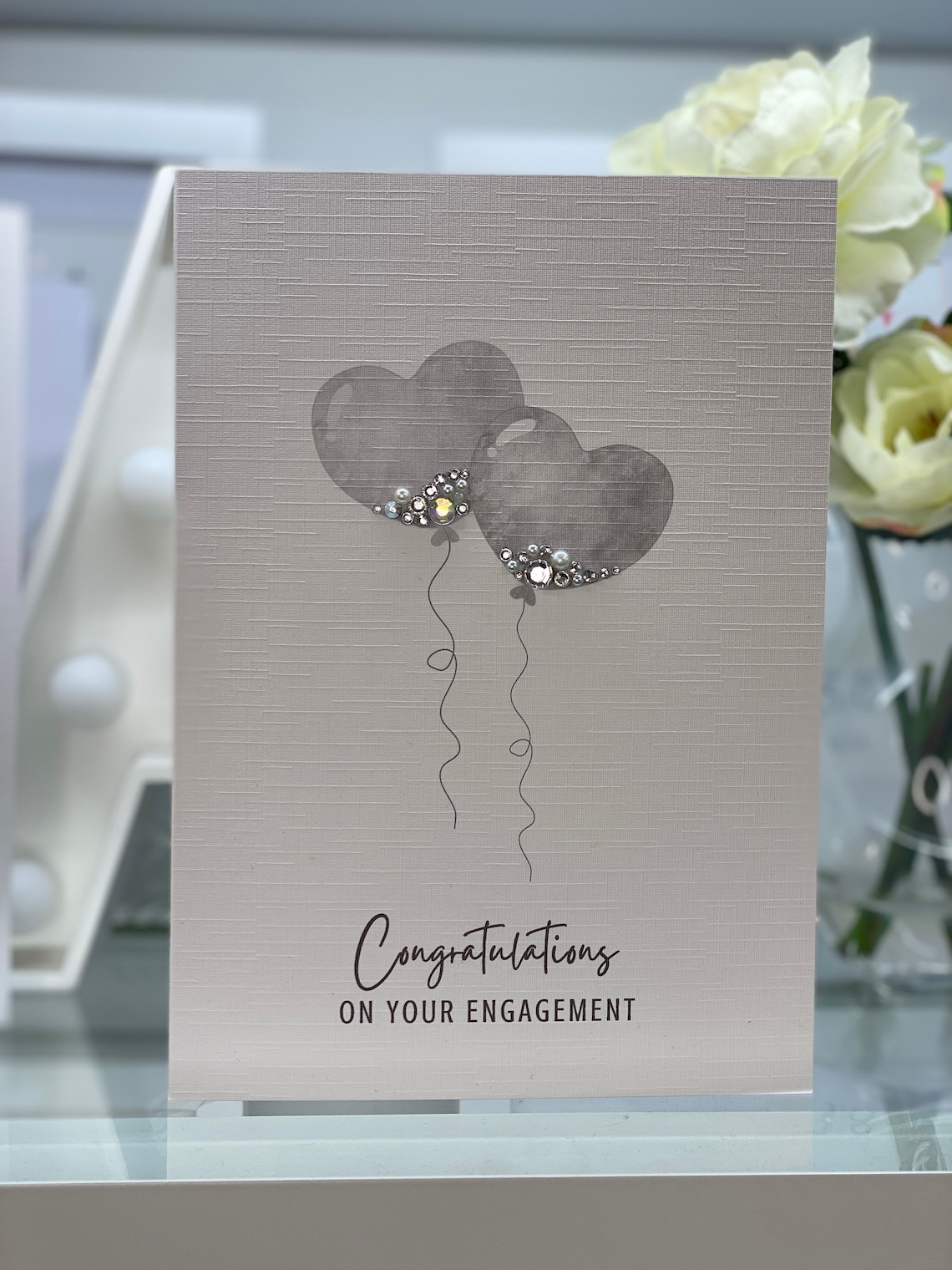 Handmade Engagement Card Two Balloons Decorated With Tiny Etsy