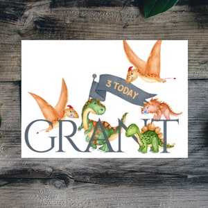 Cartão de aniversário personalizado para meninos, cartão de dinossauro, cartão de dinossauro personalizado, cartão de nome, cartão de 1º, 2º, 3º, 4º, 5º, 6º, 7º aniversário
