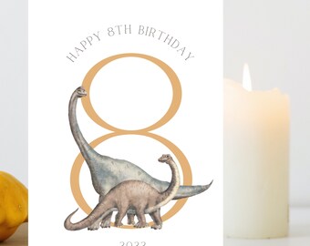 Carte dinosaure 8e anniversaire, 7e, 8e, 9e, carte d’anniversaire, carte d’anniversaire pour garçons plus âgés, fils, petit-fils, neveu, carte de fils, personnalisée avec 2022