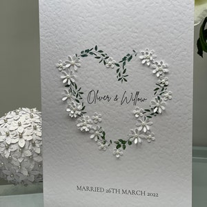 Carte de mariage personnalisée, carte de mariage simple, carte de mariage personnalisée, fleurs en papier délicat, carte de mariage floral, carte souvenir, 3d image 3