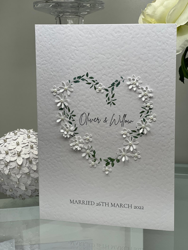 Carte de mariage personnalisée, carte de mariage simple, carte de mariage personnalisée, fleurs en papier délicat, carte de mariage floral, carte souvenir, 3d image 3