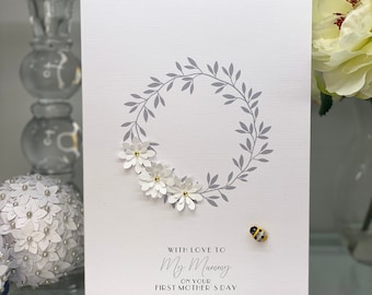Première carte de fête des mères, carte de fête des mères faite main, carte de fête des mères abeille, carte de fête des mères 3D, carte abeille, amoureux des abeilles, abeille et fleurs