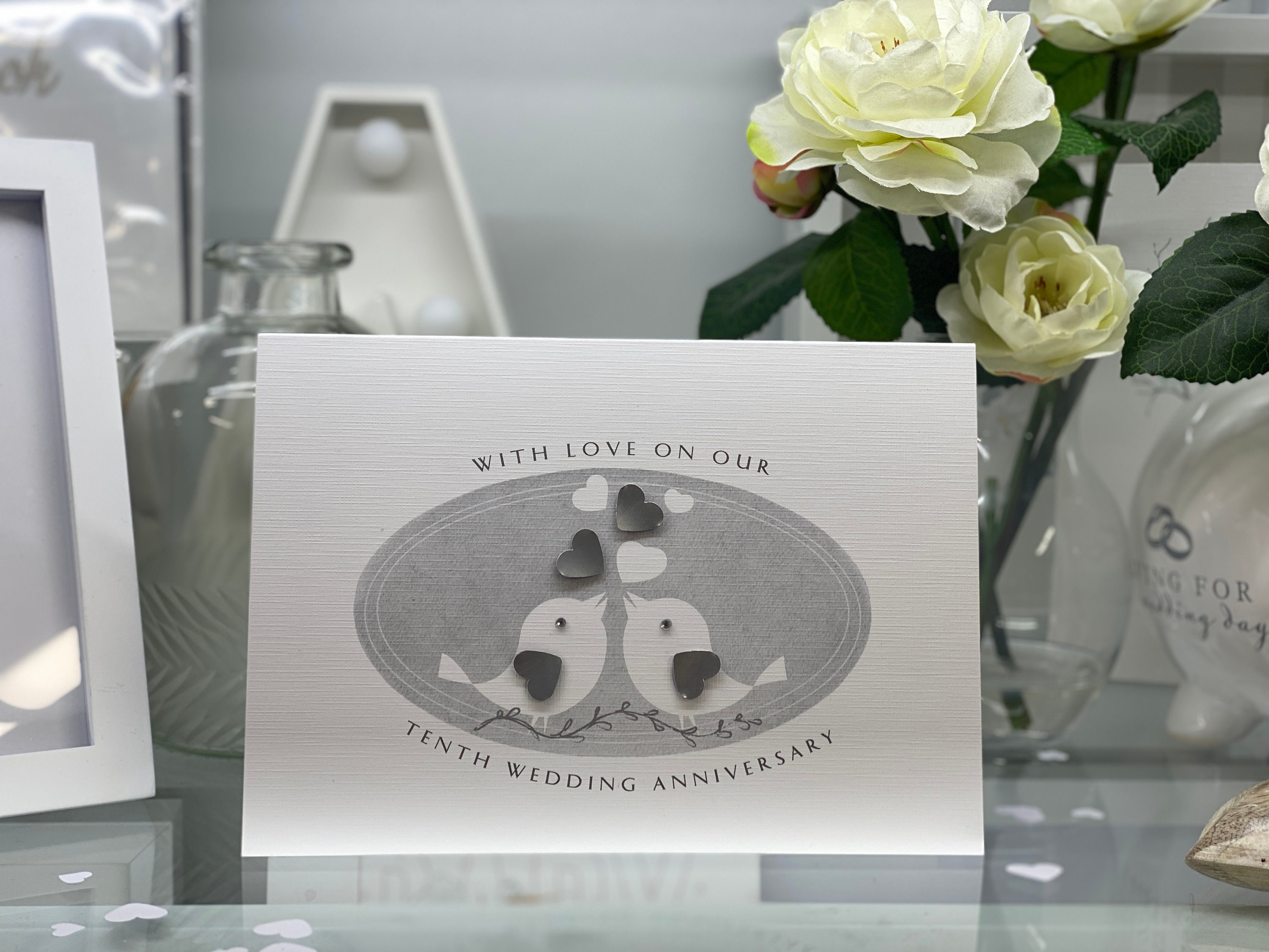Real Tin Hearts, Tenth Wedding Anniversary Card, Tenth Anniversary, Tin Anniversary, Tin Anniversary Card, Wife, Husband, 10th Anniversary
