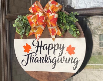 Happy Thanksgiving Round Door Hanger Wreath