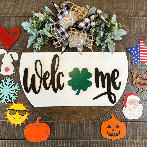 Front Door Decor | 3D Interchangeable Welcome Sign | Door Hanger | 3D Wording | Front Door Wreath | Year Round Wreath | Christmas Sign