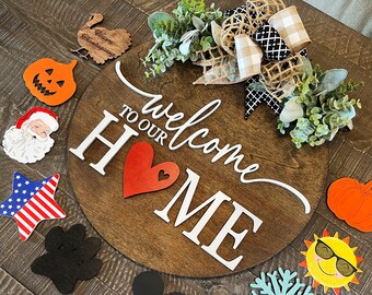 Front Door Decor | 3D Interchangeable Welcome Sign | Door Hanger | 3D Wording | Front Door Wreath | Year Round Wreath | Christmas Sign