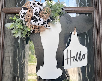Cow Head Door Hanger | Cow Head Sign | Cow Door Hanger | Cow Head Cutout | Front Door Decor | Front Door Wreatg