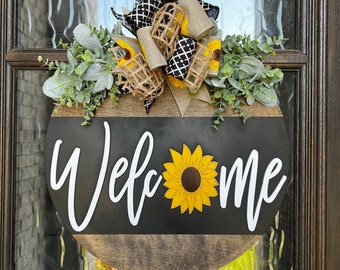 Welcome Sunflower Door Hanger | Welcome Sign Front Door | Sunflower Decor | Door Hanger | Front Door Wreath