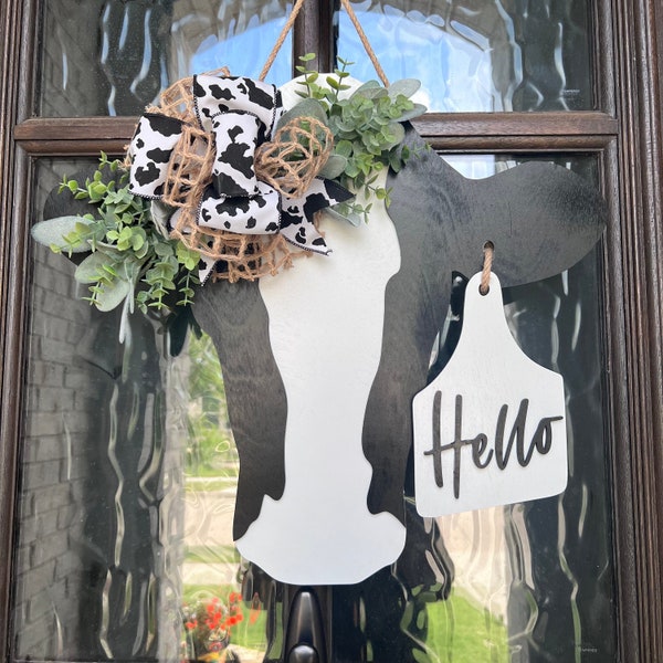 Cow Head Door Hanger | Cow Head Sign | Cow Door Hanger | Cow Head Cutout | Front Door Decor | Front Door Wreatg