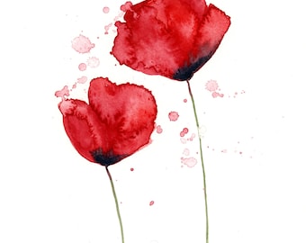 Mohnblume Digitaldruck - Kunst Digitaldrucke - Aquarell Poster - Aquarelle Kunst zum Herunterladen - Herunterladbare Digitaldruck