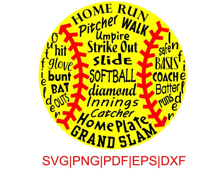 Softball Words Motivational Cut File Etsy