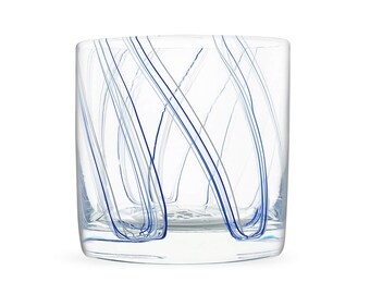 Simpatico in Blue - Hand Blown Rocks Glass, Whiskey Glasses, Cocktail Glasses, Scotch Glass