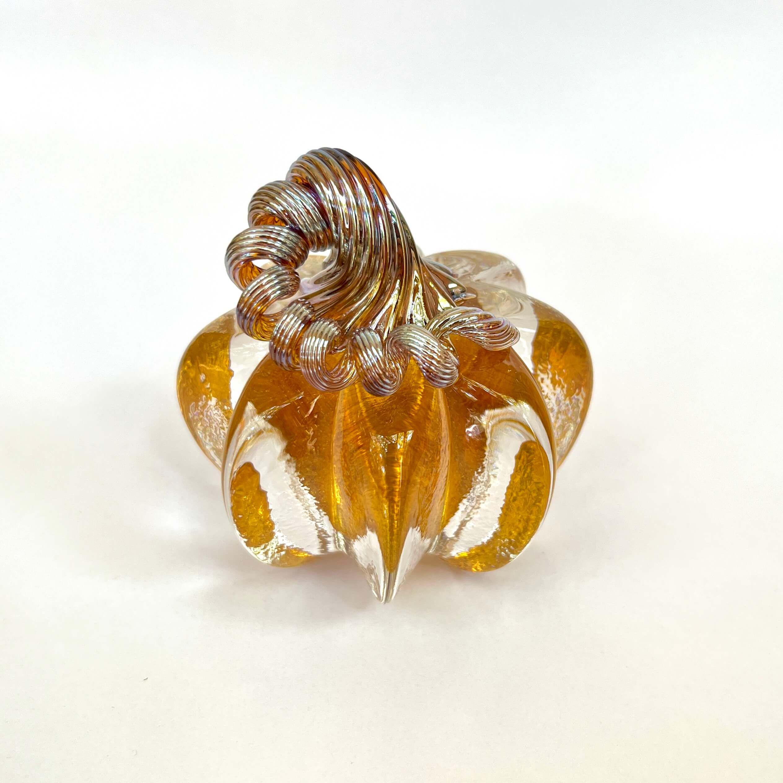 Abóbora de vidro dourada feita à mão: haste dourada, decoração de