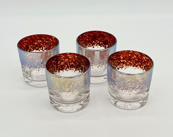 Gold Ruby Rocks Glasses, Single or Set! Great Deal! FREE shipping, Made In USA, Scotch, Whiskey, Handblown, Cocktail Glasses, Vintage Style!