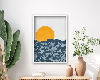 Sunset Sea Print, Sun Minimalist Art, Sunrise Wall Art, Instant Downloadable, Home Wall Print Decor, Nature Landscape, Digital Printable