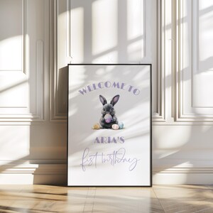 Personalized Bunny Birthday Welcome Sign, Bunny First Birthday , Easter Birthday Sign, Somebunny Is Turning One, First Birthday Printable