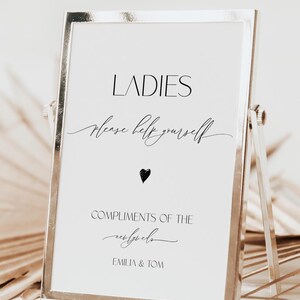 Ladies Bathroom Sign Template, Wedding Bathroom Basket Sign, Ladies Room Sign, Wedding Bathroom Sign, Modern Minimalist Wedding, #EMILIA