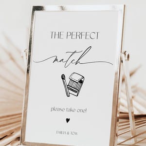 Wedding Match Favor Sign, The Perfect Match Printable, Elegant Matchbox Sign, Wedding Decor, Minimalist Wedding, Editable Wedding Sign, #EMI