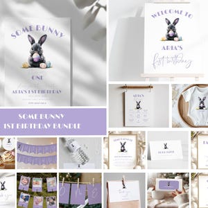 Bunny First Birthday Invitation Bundle, Somebunny Is Turning One Birthday Bundle, Easter Invite, Some Bunny First Birthday, template