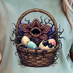 Canasta de Pascua de Demogorgon PNG, diseño de terror primaveral (descarga digital)