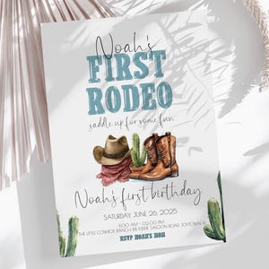 Cowboy First Birthday Invite, Wild West Birthday Invitation, First Rodeo Party Template, Rustic Boy Birthday Card, Western Evite