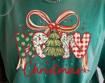 Coquette Floral Christmas PNG, Preppy Bow, Red Plaid (Digital Download)
