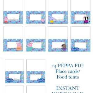 24 PEPPA PIG Place cards, party food labels, tents *BUMPER pack* Instant Download