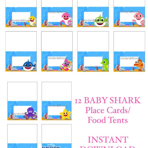 12 BABY SHARK Party Food Labels / Place Cards INSTANT Download - Etsy
