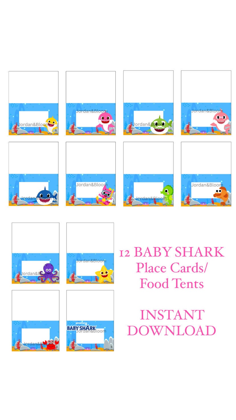 12 BABY SHARK Party Food Labels / Place Cards INSTANT Download - Etsy