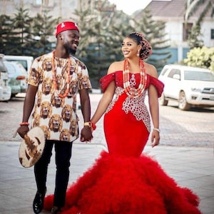 African isiagu matching outfits, African isiagu wedding attire, African isiagu anniversary, isiagu  igbo couple marriage attire,