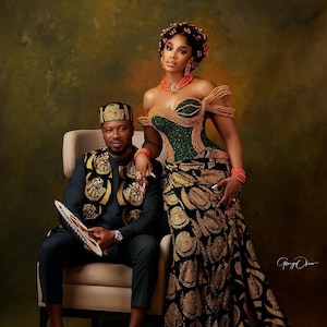 Luxury Igbo Couple royalty outfit, African couple Isi Agu wedding outfit, Couple matching African clothing, Igbo Couple traditional clothes