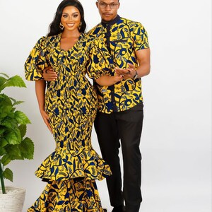Couple African royalty outfit, African couple engagement outfit, Ankara clothes for couples wedding, Couple matching African clothing