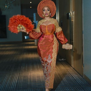 Nigerian wedding dress, Yoruba wedding dress, Asooke dress, Owambe dress, African wedding dress, African clothing, Yoruba bridal dress