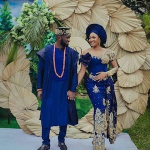 Couple African royalty outfit, African couple engagement outfit, Ankara clothes for couples wedding, Couple matching African clothing