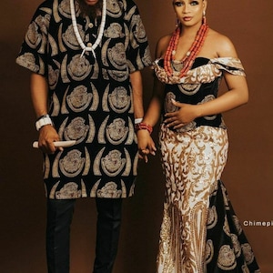 Afrikanische Isiagu passende Outfits, Afrikanische Isiagu Hochzeitskleidung, Afrikanisches Isiagu Jubiläum, Isiagu Igbo Paar Ehekleidung,