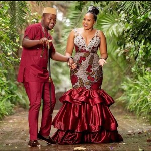 Couple African royalty outfit, African couple engagement outfit, Ankara clothes for couples wedding, Couple matching African clothing