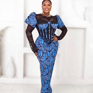 Elegant African print dress, Ankara corset dress, African print maxi dress, African clothing, African fashion, Ankara dress, Party Dress