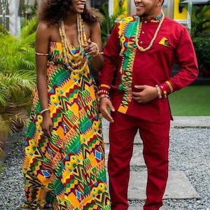 Couple African royalty outfit, African couple engagement outfit, Ankara clothes for couples wedding, Couple matching African clothing