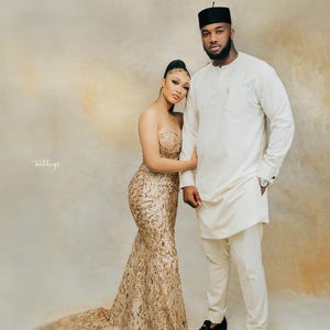 Couple African royalty outfit, African couple engagement outfit, Ankara clothes for couples wedding, Couple matching African clothing