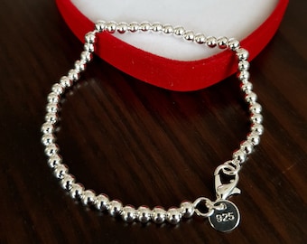 Pulsera de cuentas de bola de plata esterlina estampada de 925 estampadas - 7.5"