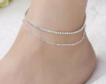 Silver Glitter Layered Anklet Chain Elegant , Perfect Gift for Her