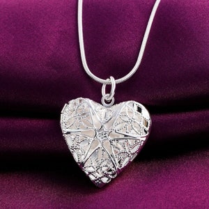 Silver Picture Locket Love Heart Photo Pendant Chain Necklace Jewelry