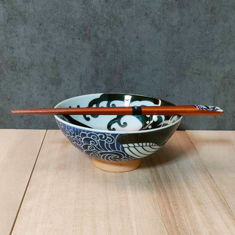 Mino Ware Japanese Traditional Rice Bowl Chopsticks Set Whale Made in